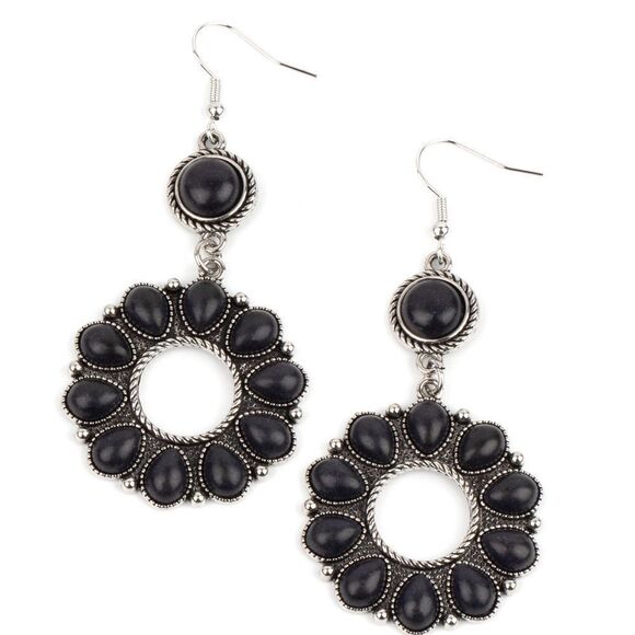 Silver and black stone earrings - Picture 2 of 2